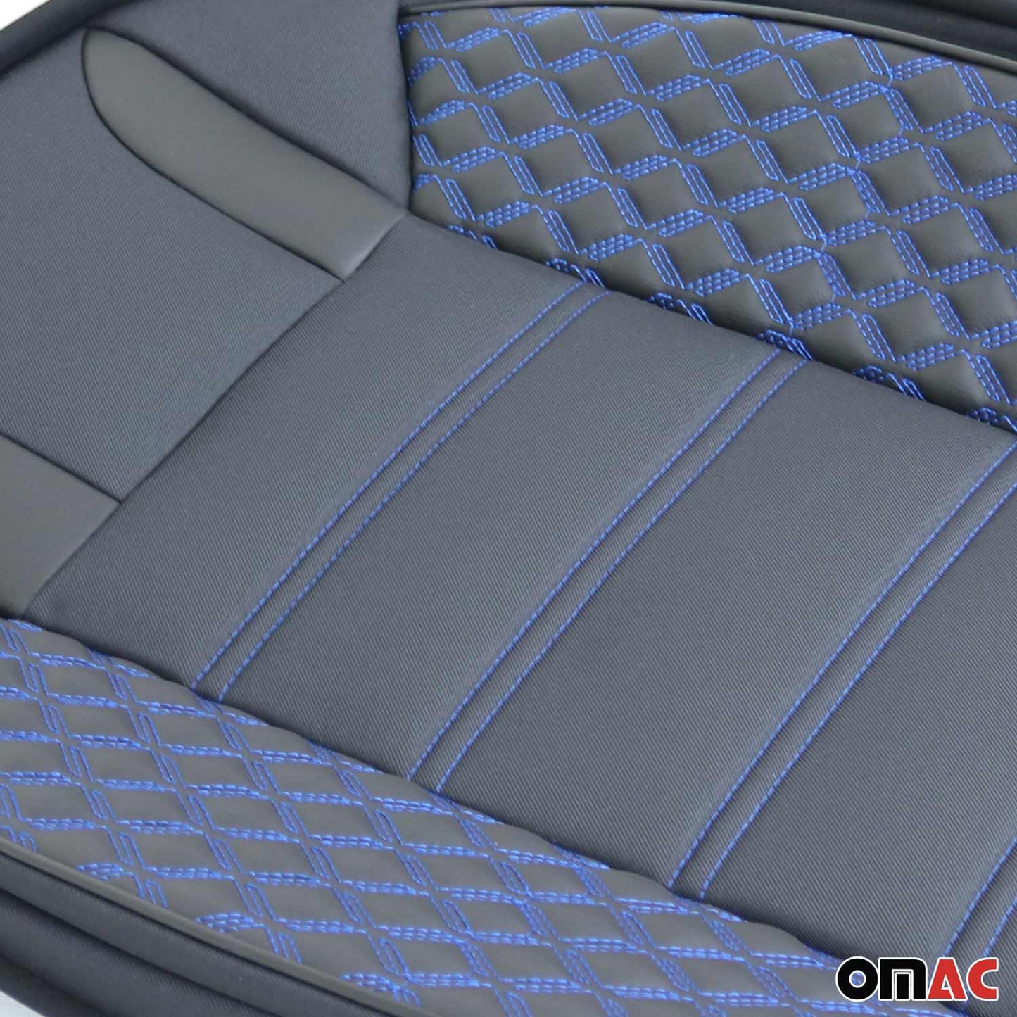 OMAC 2x Front Car Seat Cover Protection Set PU Fabric Black with Blue Stitches 9696320-SM38