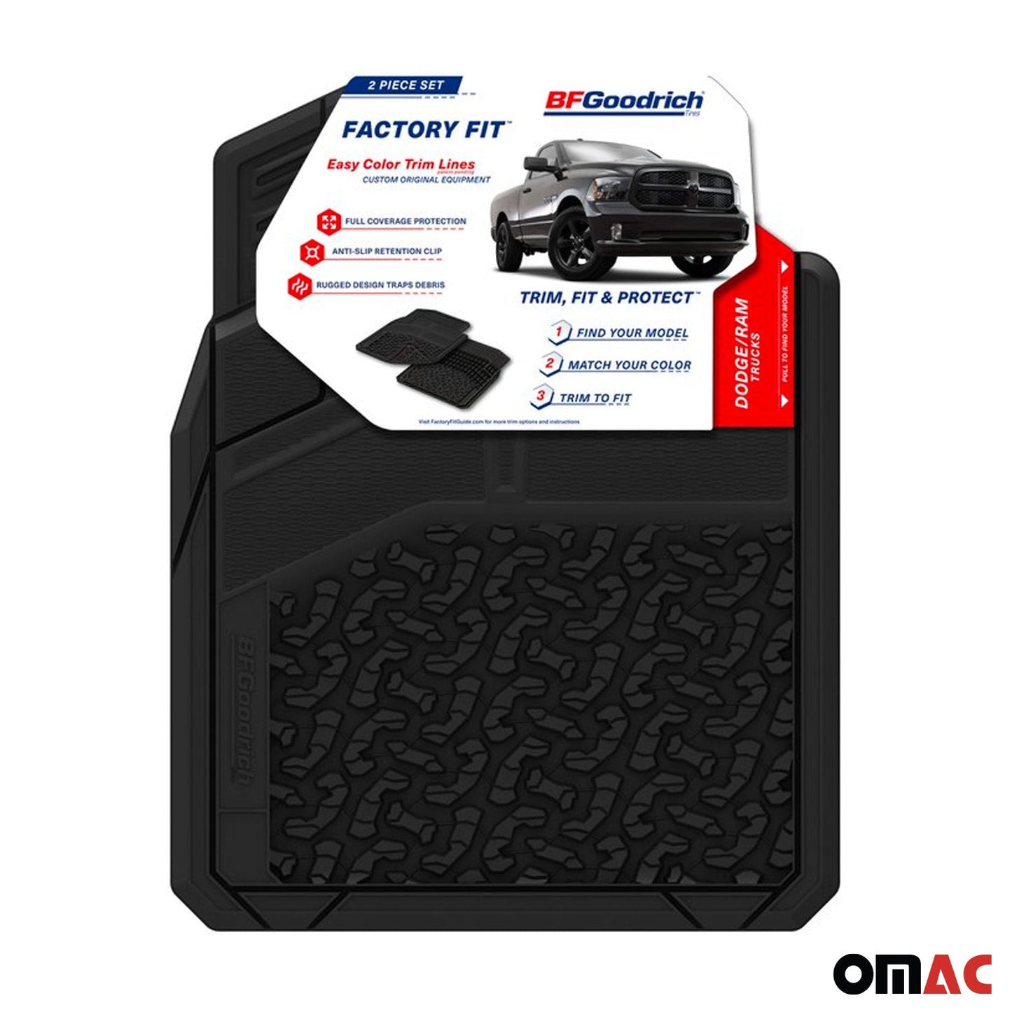 OMAC BF Goodrich Floor Mats Liners for Dodge Trucks & SUV All Weather Black Rubber 96BF449