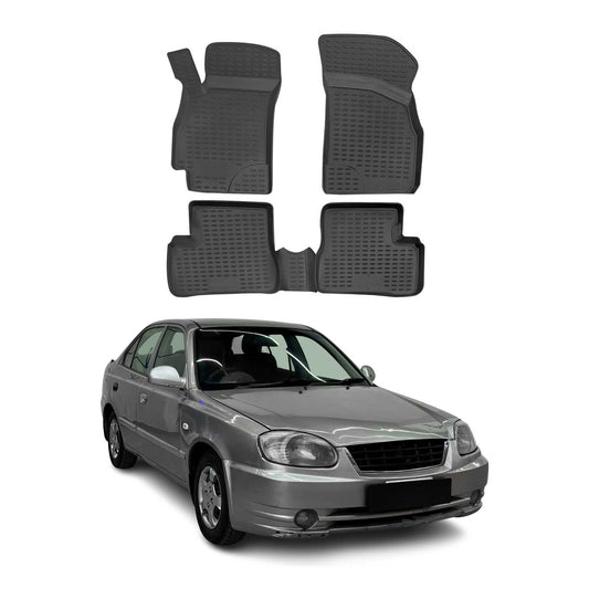 2001-2005 Hyundai Accent Sedan Floor Mats Liners Full Set All Weather Black