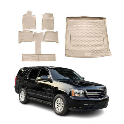 2007-2014 Chevrolet Tahoe Floor Mats & Cargo Liner Full Set All Weather Beige