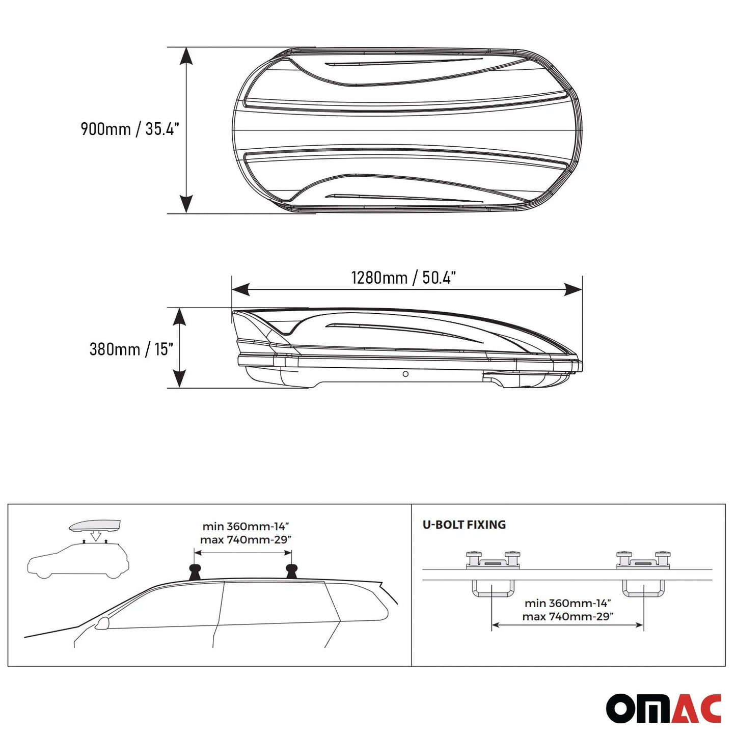 OMAC Roof Racks Roof Box Luggage Box Set for Toyota RAV4 2019-2024 Gray Black 3x U024635