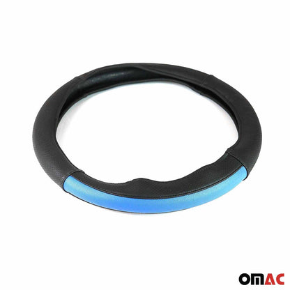 14.5-15.5’’ Steering Wheel Cover Half Moon Blue Leather Anti-slip Breathable