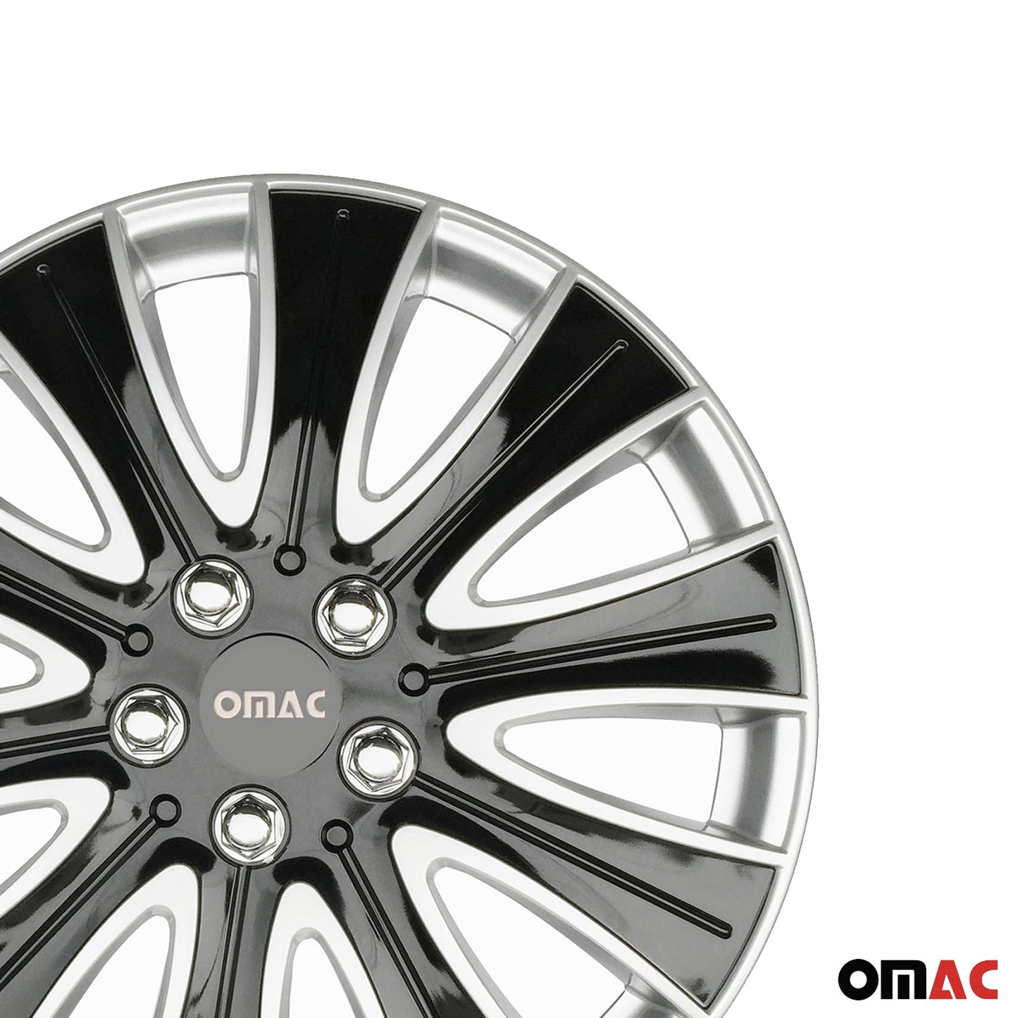 OMAC 16" Wheel Covers Guard Hub Caps Durable Snap On ABS Accessories Black Silver 4x OMAC-WE40-SVBK16