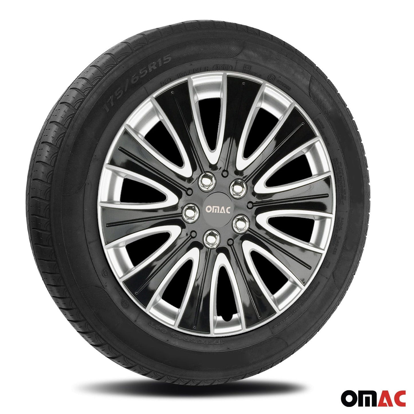 OMAC 14" Wheel Covers Guard Hub Caps Durable Snap On ABS Accessories Black Silver 4x OMAC-WE40-SVBK14