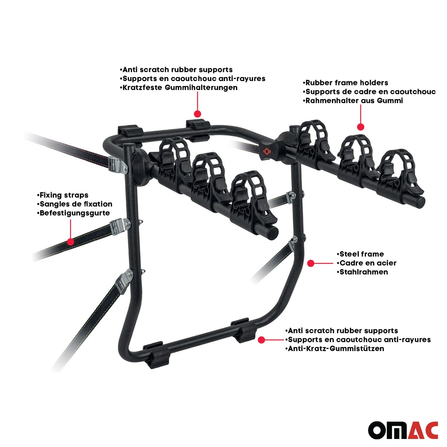 OMAC Bike Racks 3 Bike Carrier Hitch Mount for Audi A6 2005-2018 Black G002315