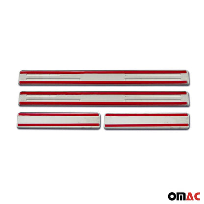 OMAC Chrome Door Sill Plate Cover Trim Exclusive Embossed 18.5" x 1.77" 4 Pcs 9647091E