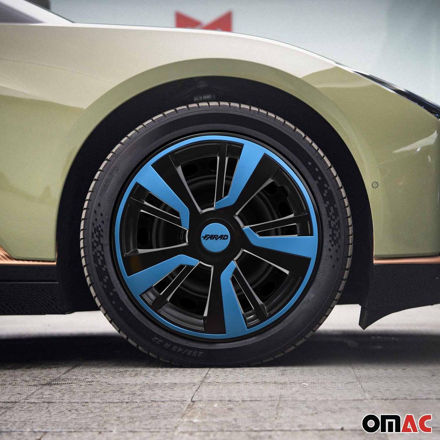 OMAC 16" Hubcaps Wheel Rim Cover Black with Blue Insert 4pcs Set VRT99FR243B16B