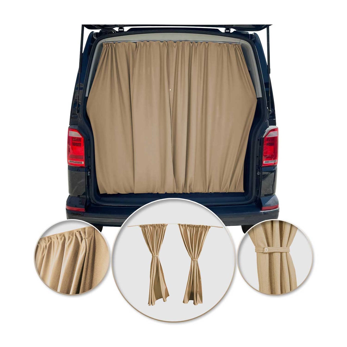 GMC Savana Trunk Tailgate Curtains Beige 2 Privacy Curtains