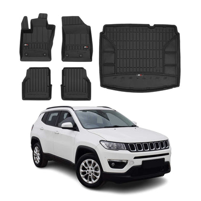2017-2025 Jeep Compass Premium Floor Mats & Cargo Liner Full Set All Weather Heavy Duty Black