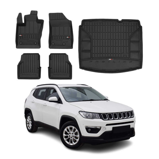 2017-2025 Jeep Compass Premium Floor Mats & Cargo Liner Full Set All Weather Heavy Duty Black