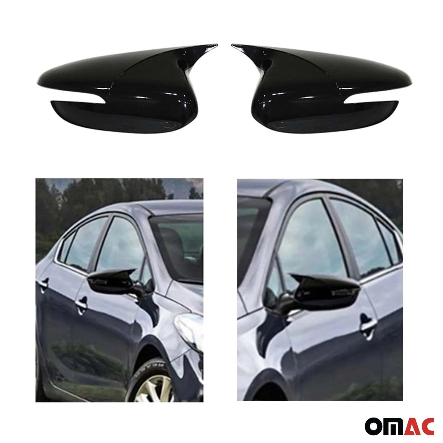 2014-2018 Kia Forte Side Mirror Cover Caps Sedan Piano Black 2 Pcs