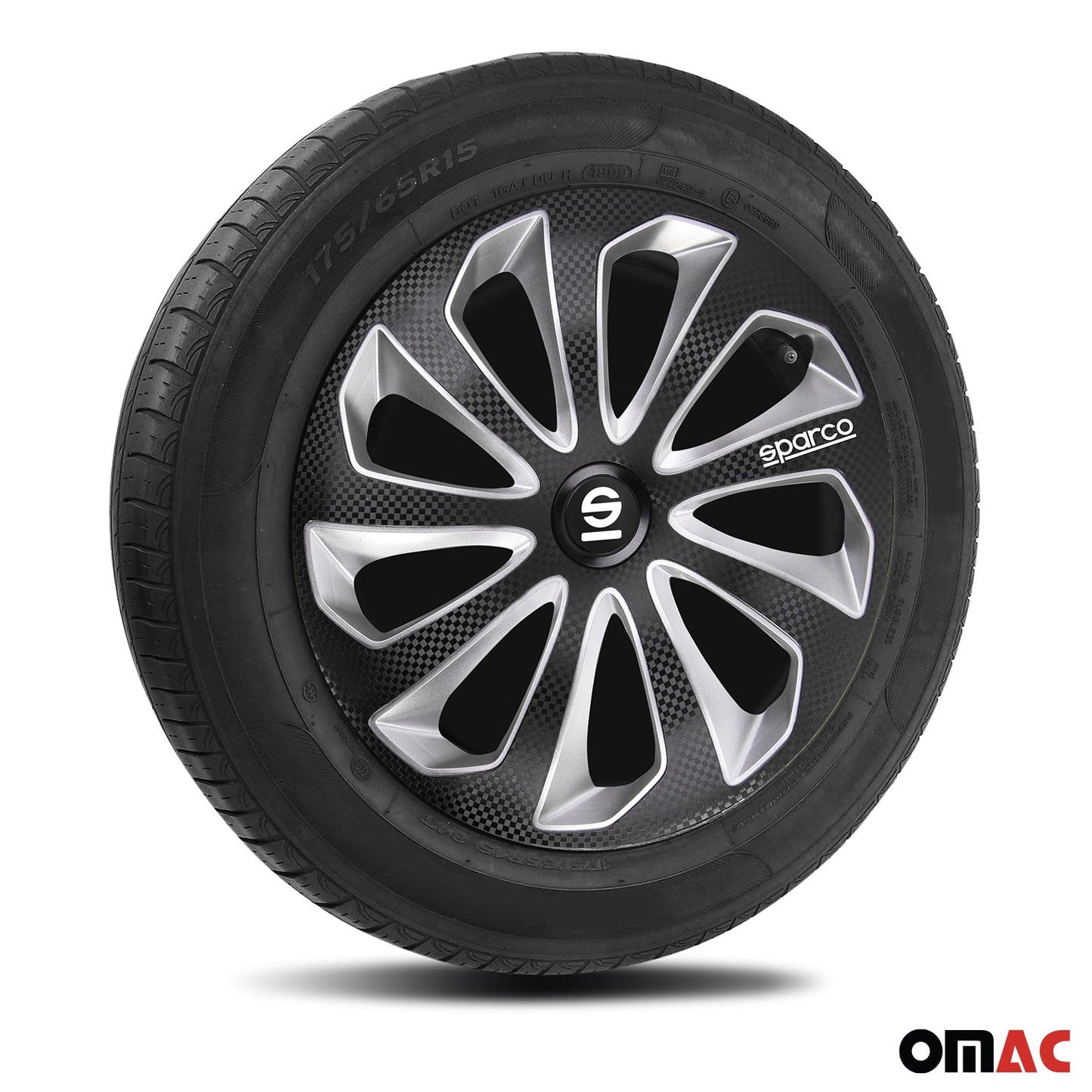 OMAC 14" Sparco Sicilia Wheel Covers Hubcaps Black Carbon Silver 4 Pcs 96SPC1475BKSVC