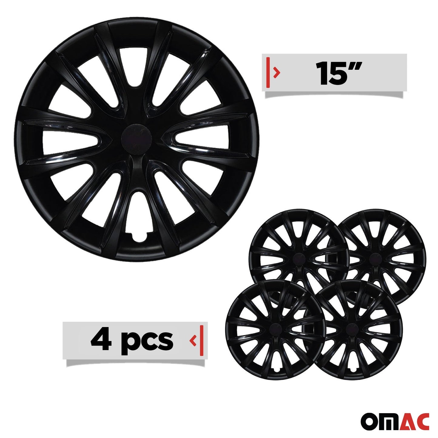 Bicolo Hub Caps Wheel Cover 15" Black Matt & Black Full Set 4 pcs.