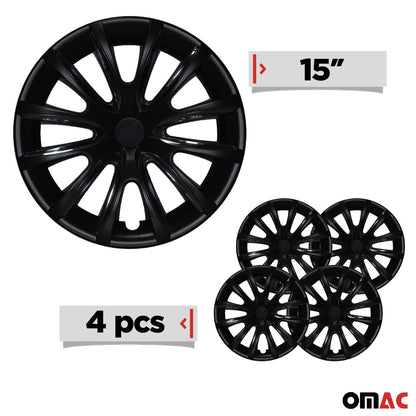 Bicolo Hub Caps Wheel Cover 15" Black Matt & Black Full Set 4 pcs.