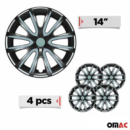 OMAC 14" Set of 4 Pcs Wheel Covers Matt Black with Blue Hub Caps fit R15 Steel Rim 99FR240BM14HB