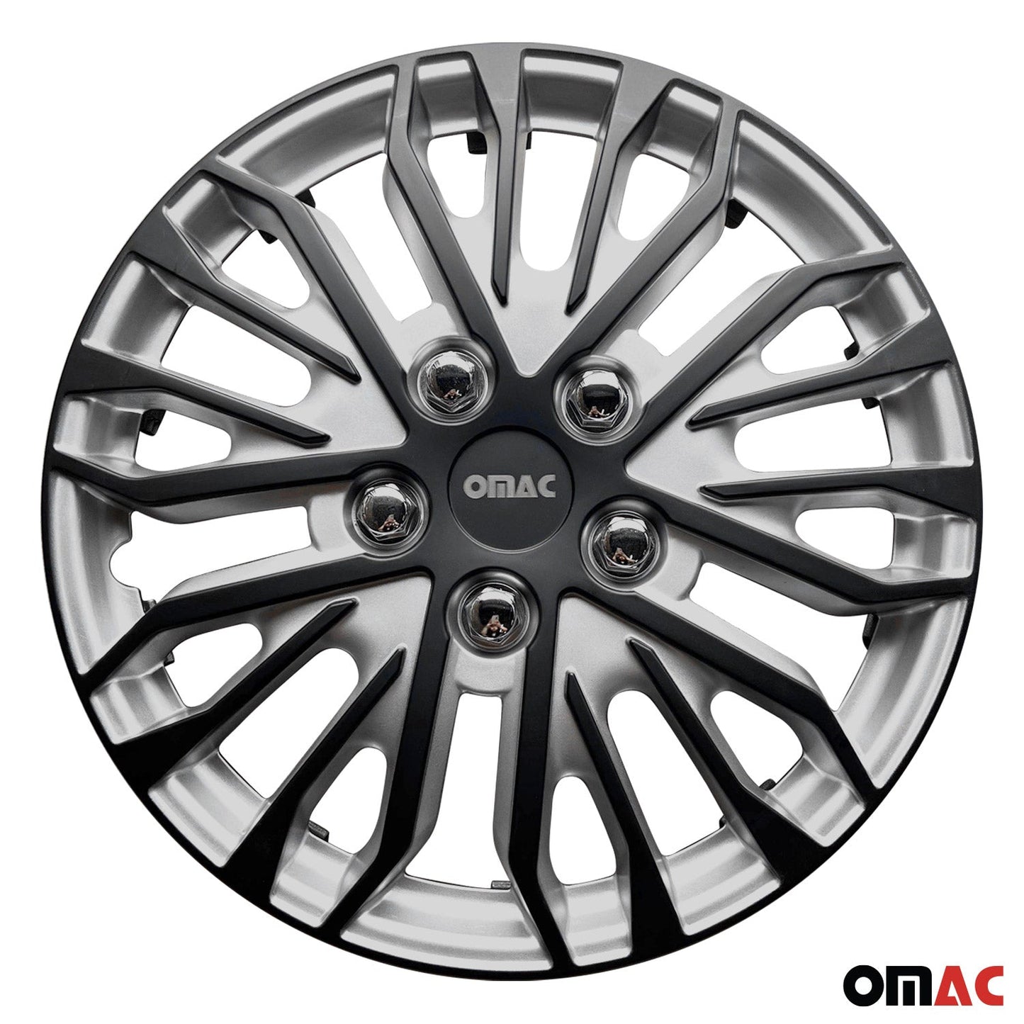 OMAC 17" Wheel Covers Guard Hub Caps Durable Snap On ABS Silver Matt Black 4x OMAC-WE41-SVMBK17
