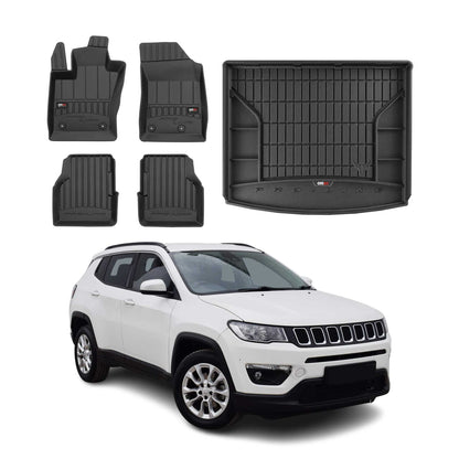 2017-2025 Jeep Compass Premium Floor Mats & Cargo Liner Full Set All Weather Heavy Duty Upper Trunk