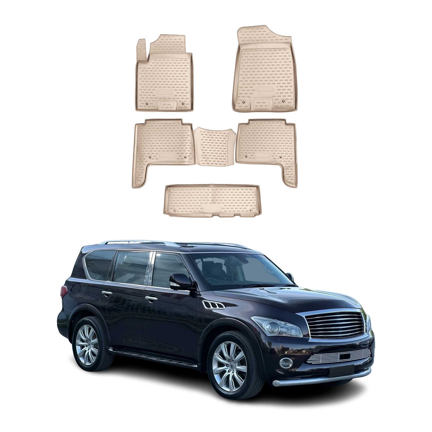 2015-2024 Infiniti QX80 Floor Mats Liners Full Set All Weather Beige