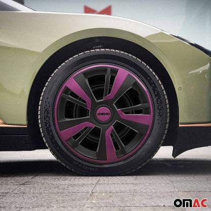 Twintone Hub Caps Wheel Cover 14" Black Matt & Violet Insert Full Set 4 pcs.