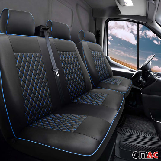 OMAC Leather Front Car Seat Covers Protector for Ford Transit 2015-2024 Black Blue 2626321SM1-SET