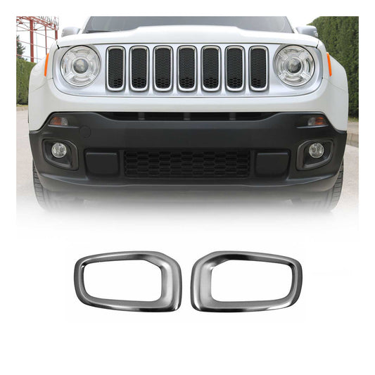 2015-2018 Jeep Renegade Fog Light Lamp Bezel Cover Brushed Steel Dark 2Pcs