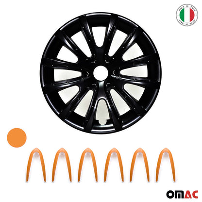 Bicolo Hub Caps Wheel Cover 15" Black Matt & Orange Full Set 4 pcs.