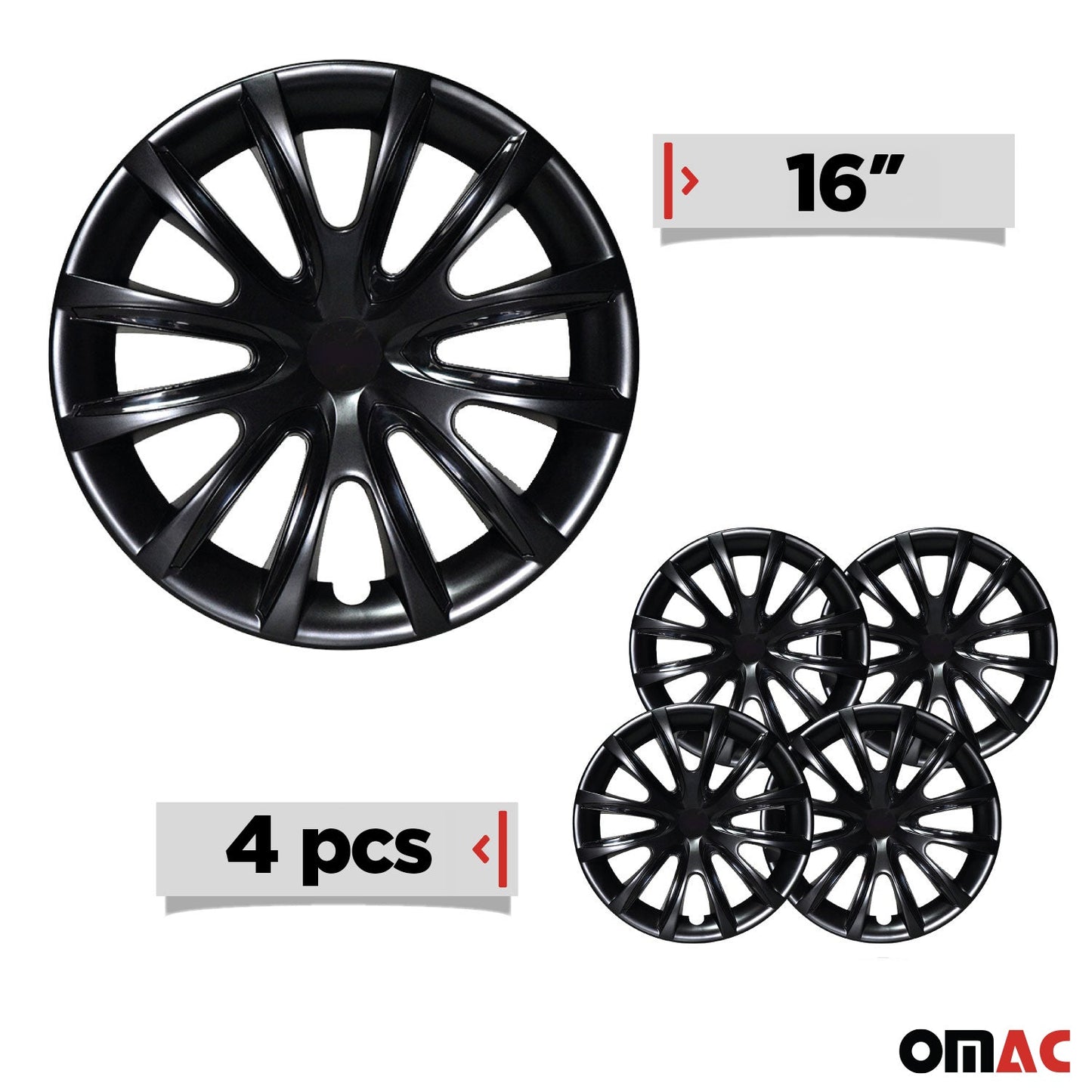 Bicolo Hub Caps Wheel Cover 16" Black & Black Full Set 4 pcs.