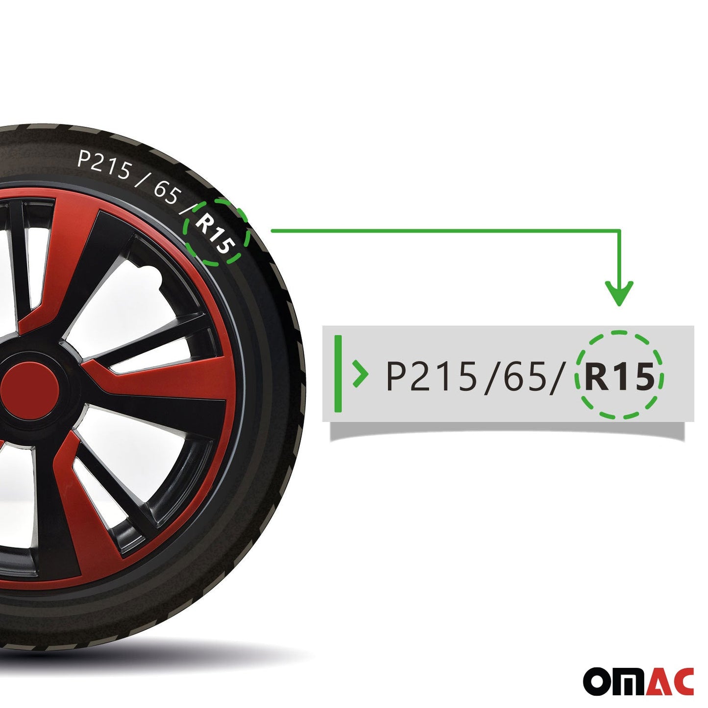 OMAC 15" Hubcaps Wheel Rim Cover Black with Red Insert 4pcs Set VRT99FR243B15R