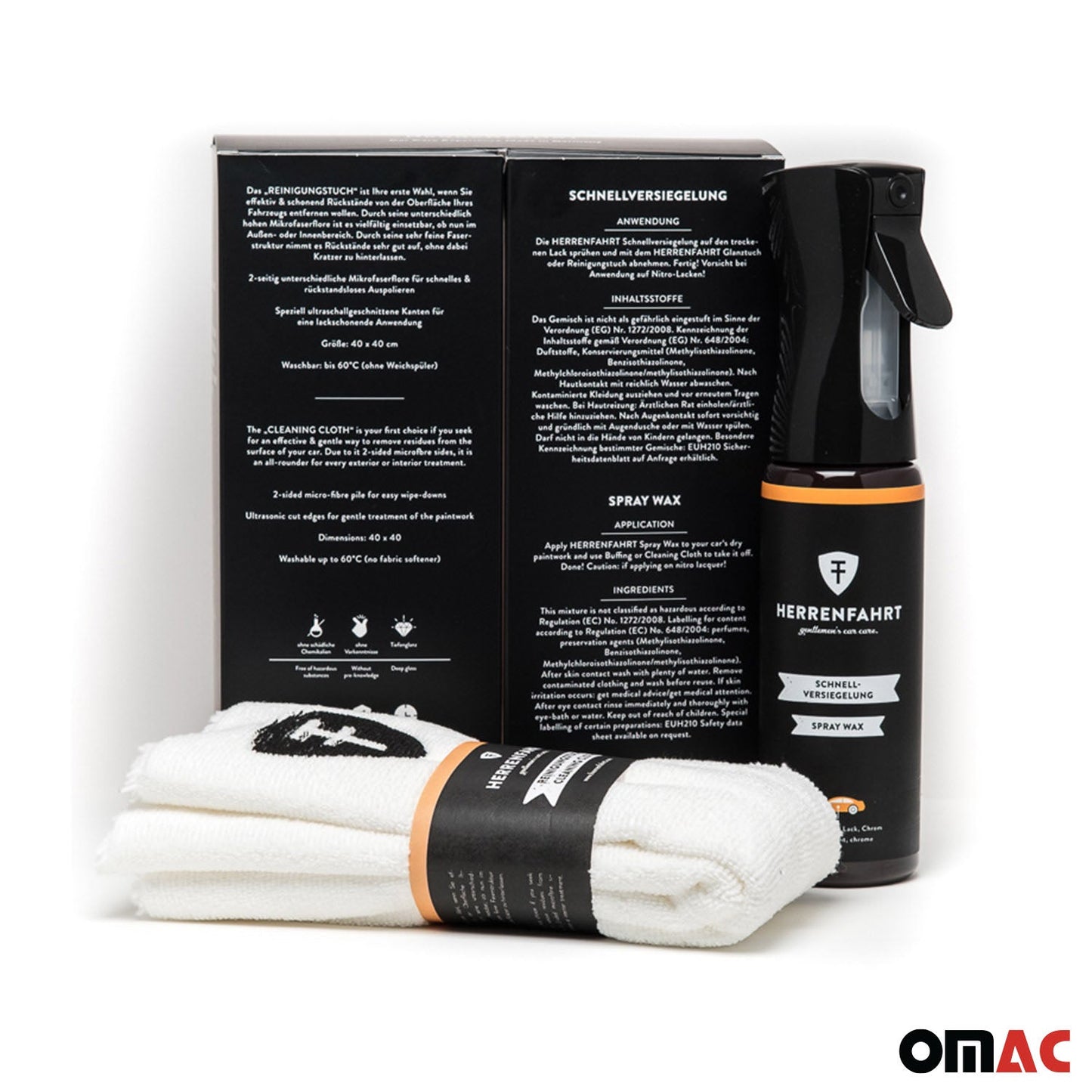 OMAC Quick Detailing & Wax Finish Spray Dry Cleaning Cloth Kit Car Care Set Gift Box HFKIT002