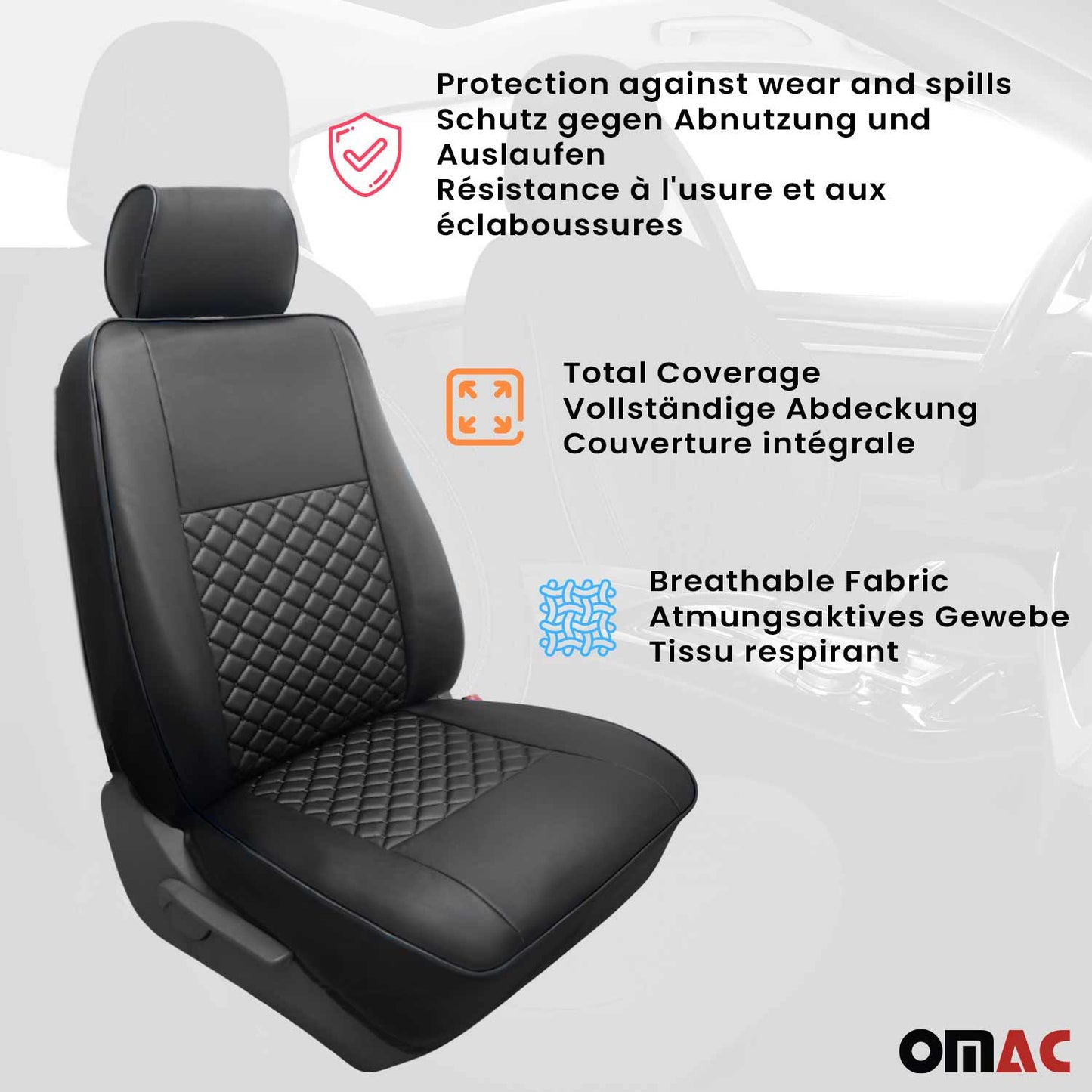 OMAC Leather Custom fit Car Seat Covers for RAM ProMaster 2014-2024 Black 2523321A-SS1