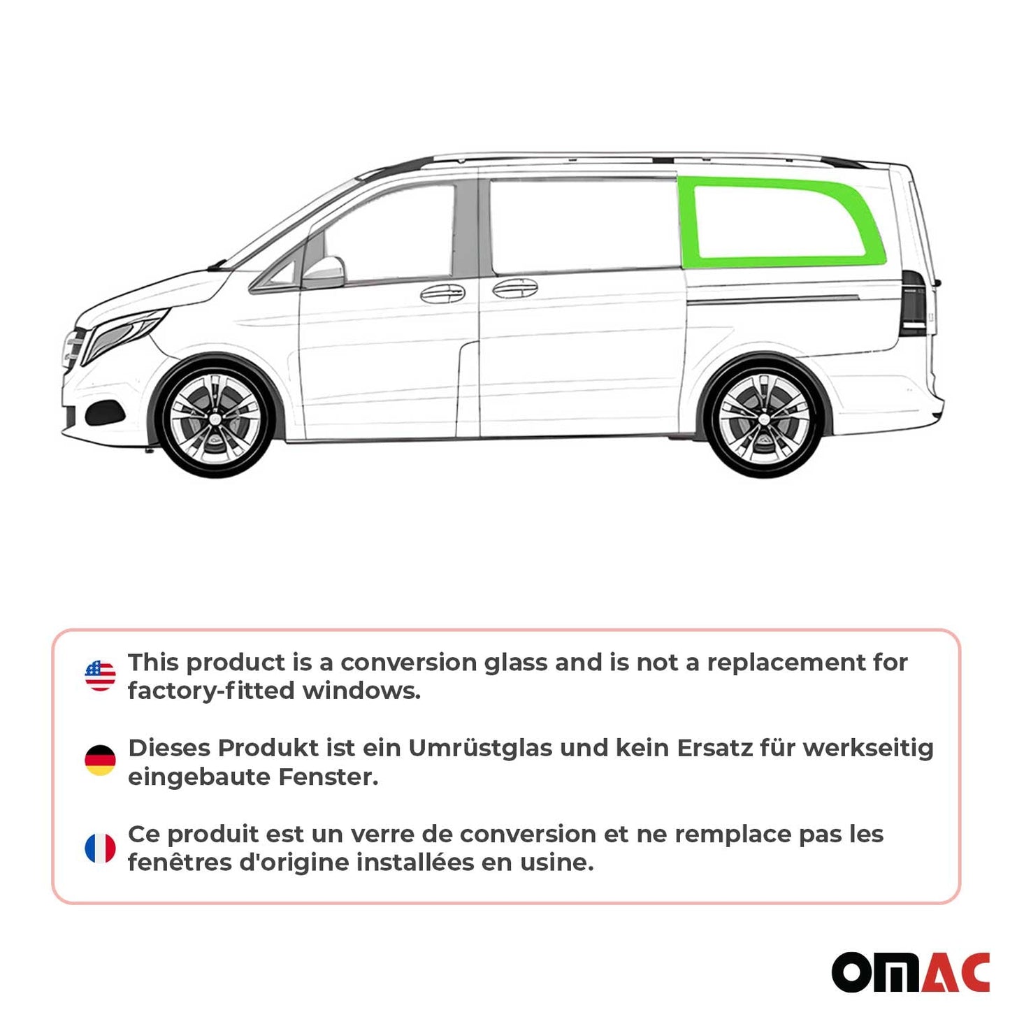 2016-2024 Mercedes Metris Window Glass Fit Kit Left Side Rear Black L3 Long