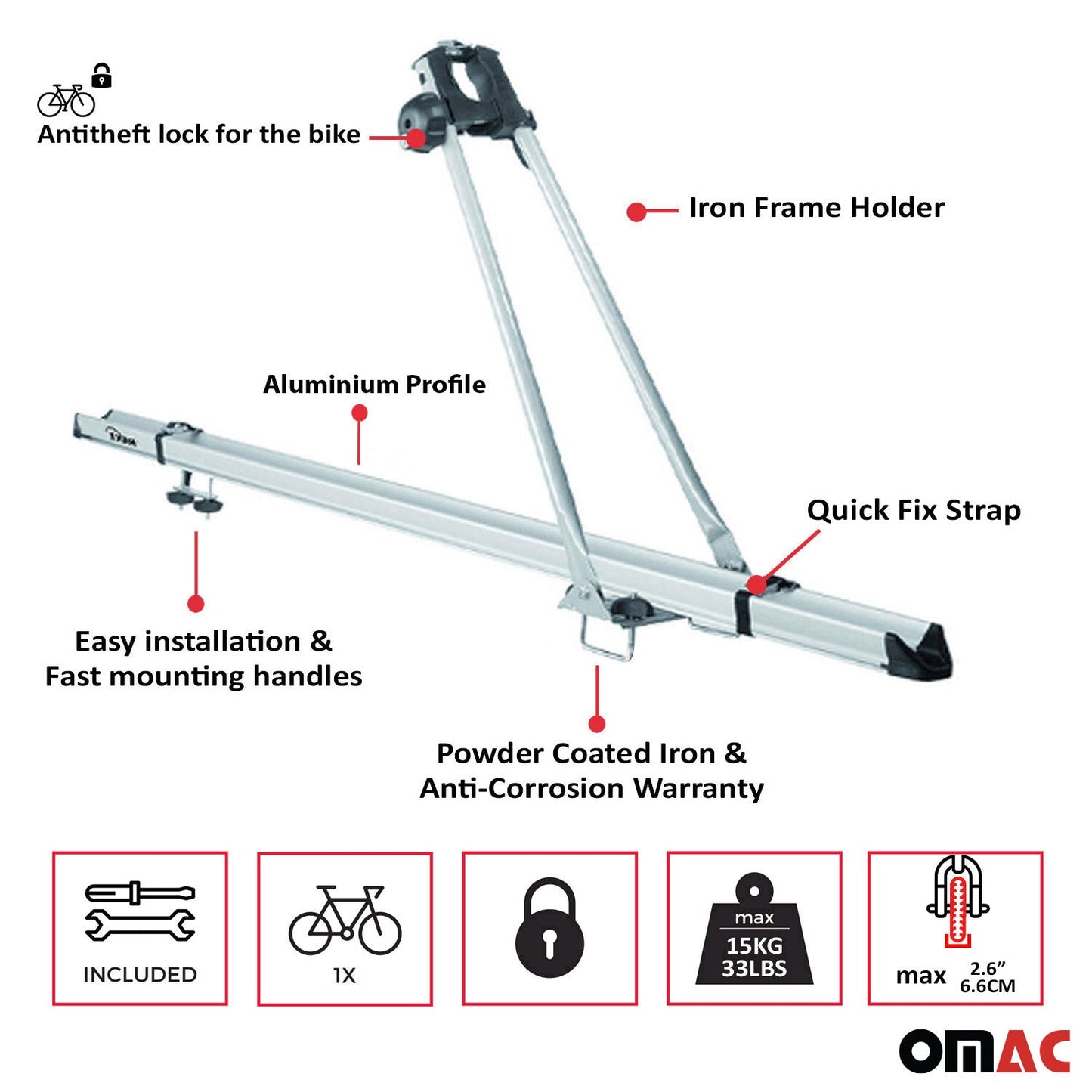 OMAC Bike Rack Carrier Roof Racks Set fits Subaru Forester 2009-2013 Gray 3x U020729