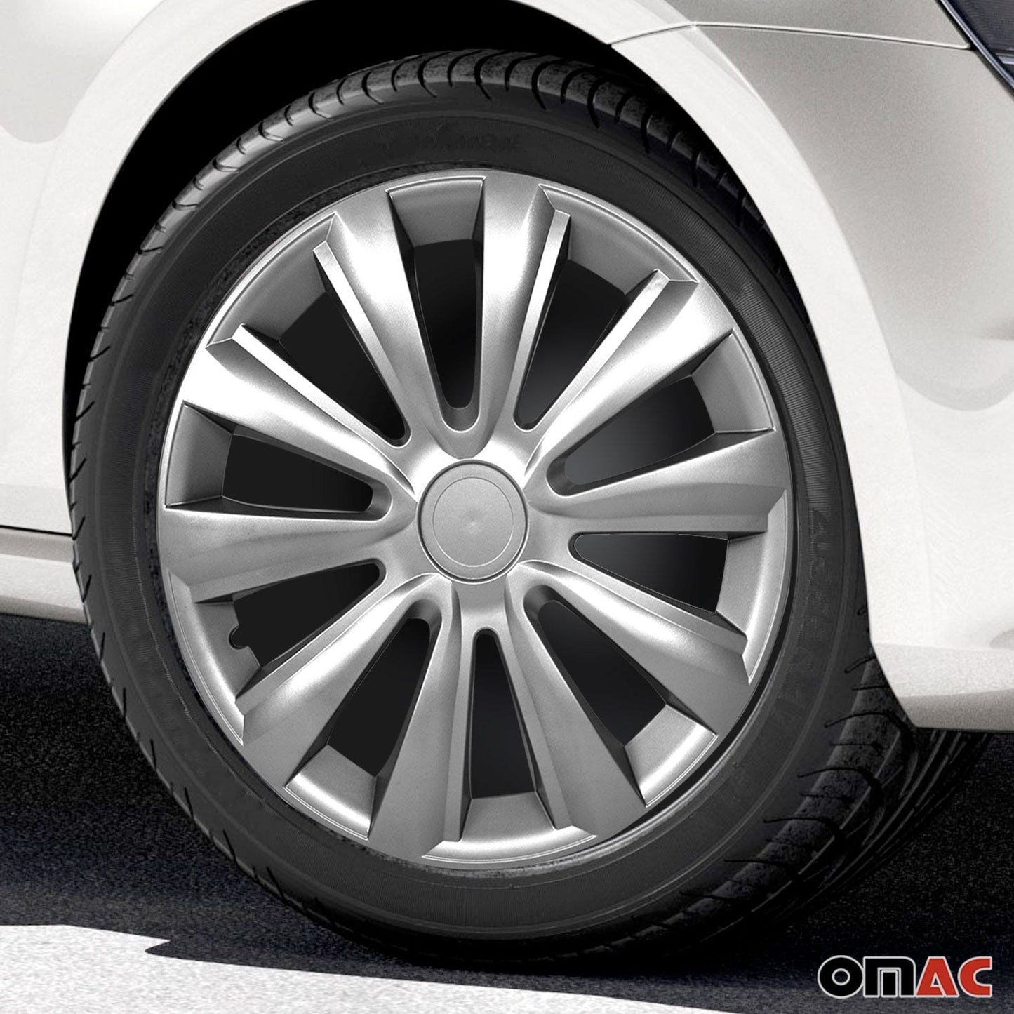 OMAC 16 Inch Wheel Covers Hubcaps for Lincoln Silver Gray Gloss G002344