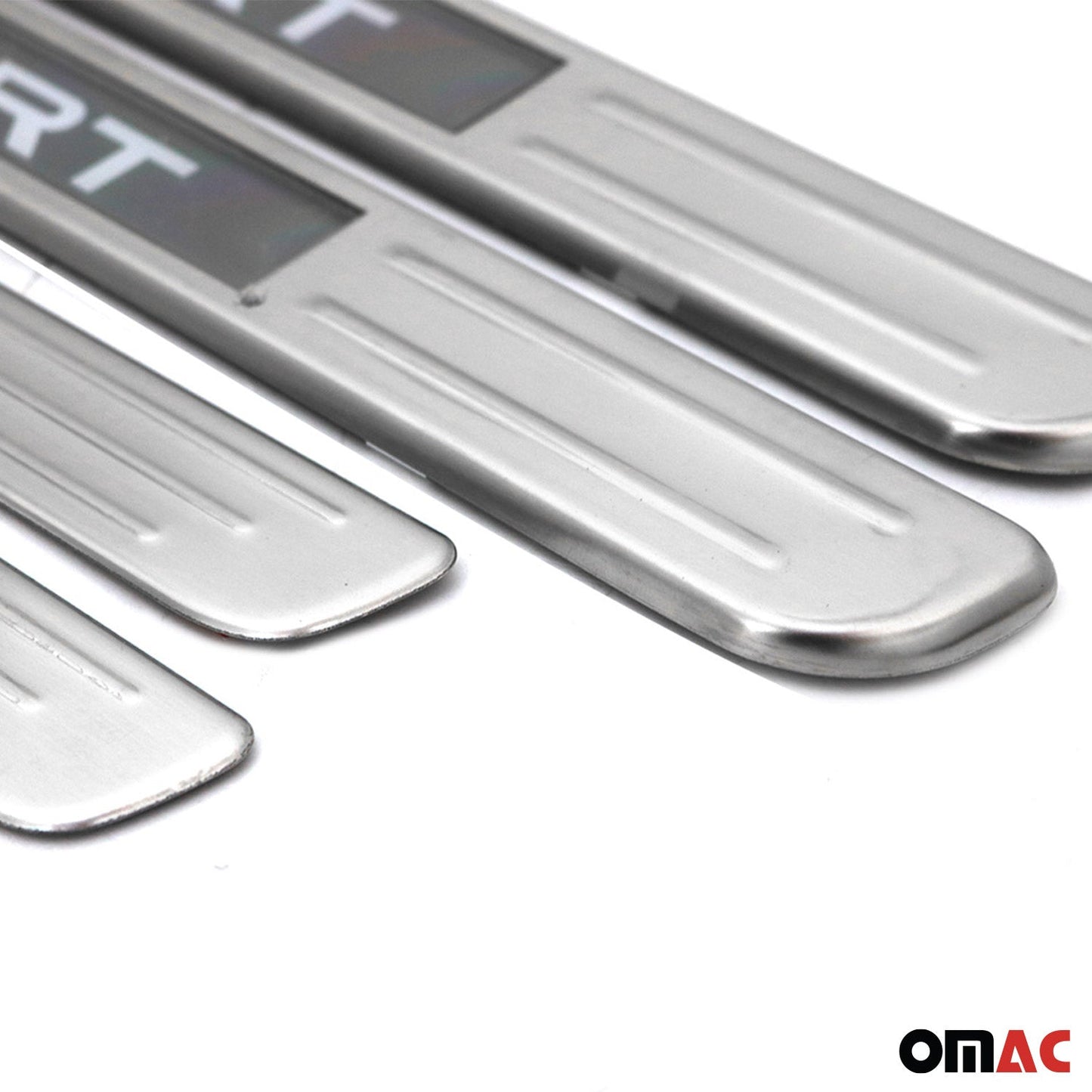 OMAC Door Sill Scuff Plate Illuminated for Toyota Brushed Steel Silver 4 Pcs U028563