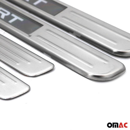 OMAC Door Sill Scuff Plate Illuminated for Toyota Brushed Steel Silver 4 Pcs U028563