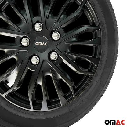 OMAC 17"Wheel Covers Guard Hub Caps Durable Snap On ABS Accessories Black Silver 4x OMAC-WE41-MBK17