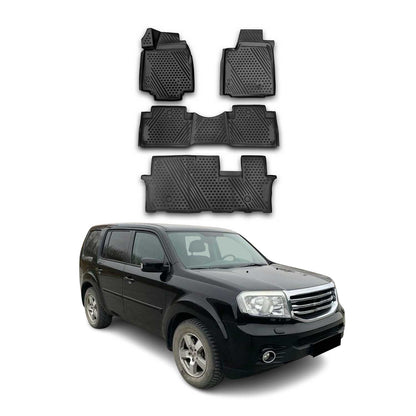 2009-2015 Honda Pilot Floor Mats Liners Full Set All Weather Black