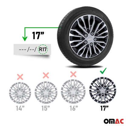 OMAC 17" Wheel Covers Guard Hub Caps Durable Snap On ABS Silver Black 4x OMAC-WE41-SVBK17