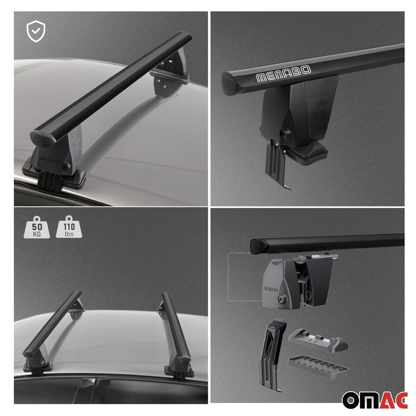 OMAC Top Roof Racks Cross Bars fits Ford Focus Hatchback 2012-2018 2Pcs Black Alu U016292