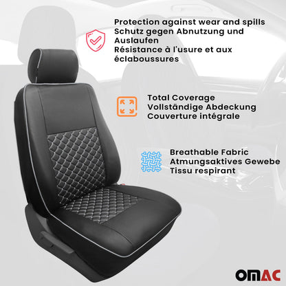 OMAC Leather Seat Covers Protector for Mercedes Metris 2016-2024 Black White 2+1 4733321SB1-SET