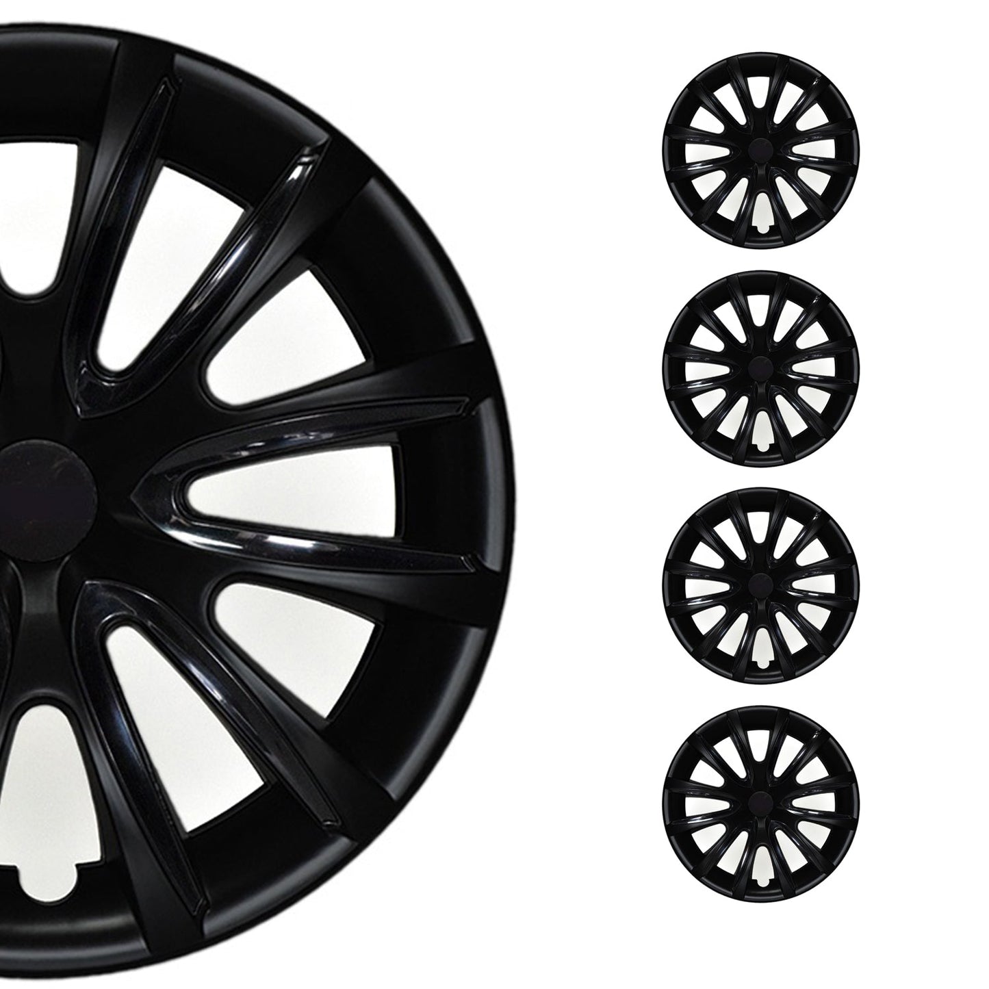Bicolo Hub Caps Wheel Cover 15" Black Matt & Black Full Set 4 pcs.