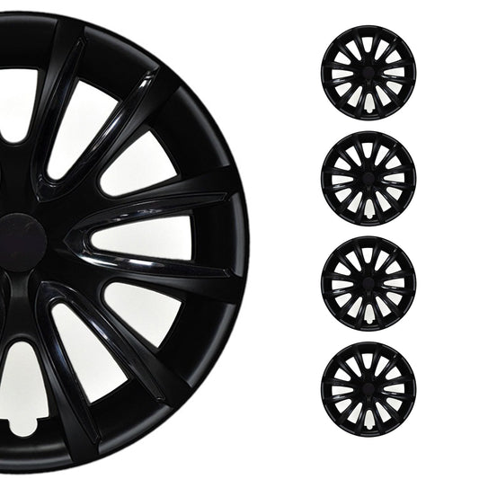 Bicolo Hub Caps Wheel Cover 15" Black Matt & Black Full Set 4 pcs.