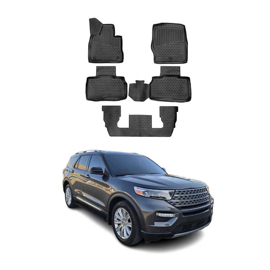 2020-2025 Ford Explorer Floor Mats Liners Full Set All Weather 6 Seats Black