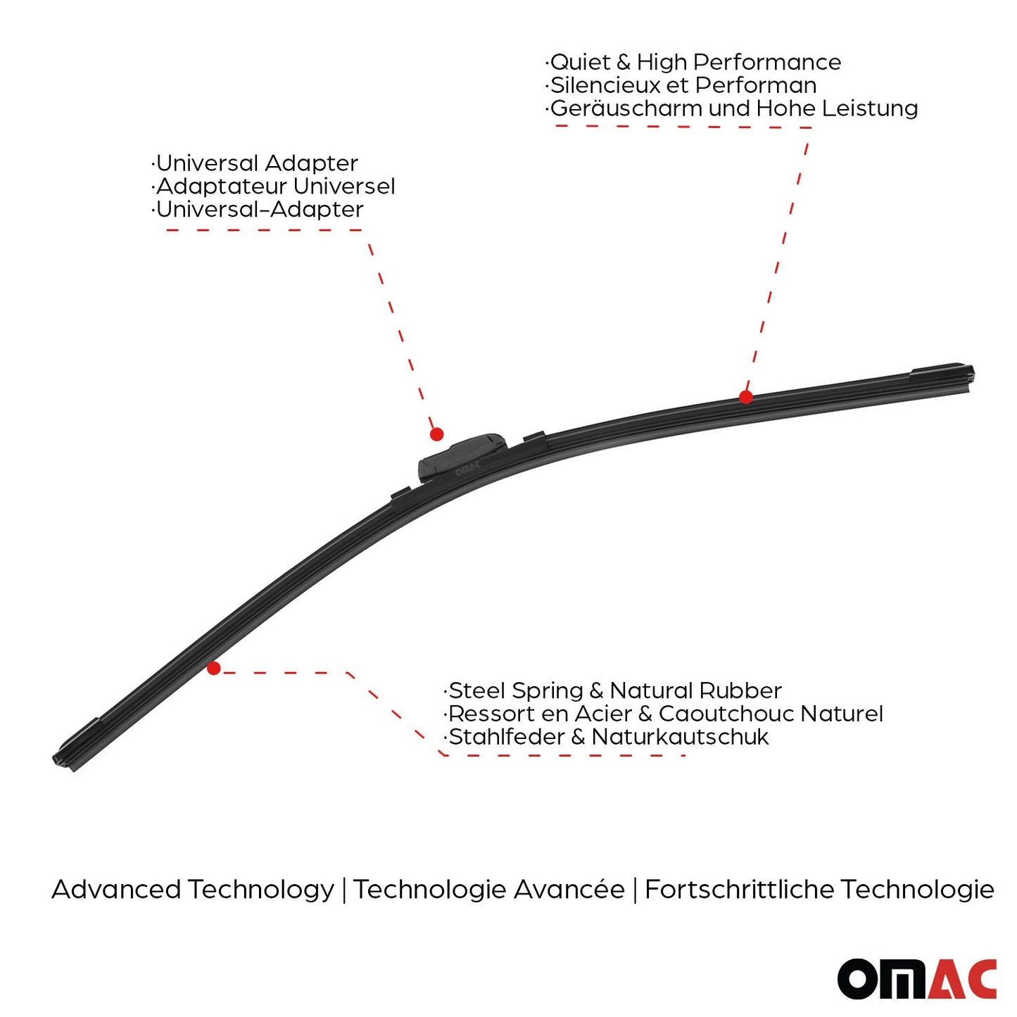 OMAC Front & Rear Windshield Wiper Blades Set for Alfa Romeo Stelvio 2018-2024 A050505