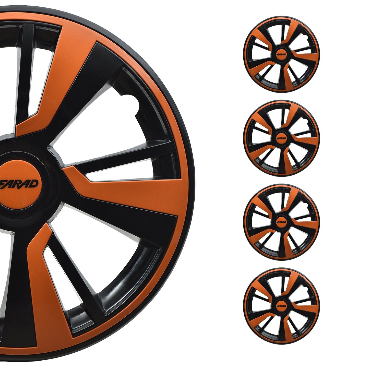 OMAC 15" Hubcaps Wheel Rim Cover Black with Orange Insert 4pcs Set 99FR243B15O