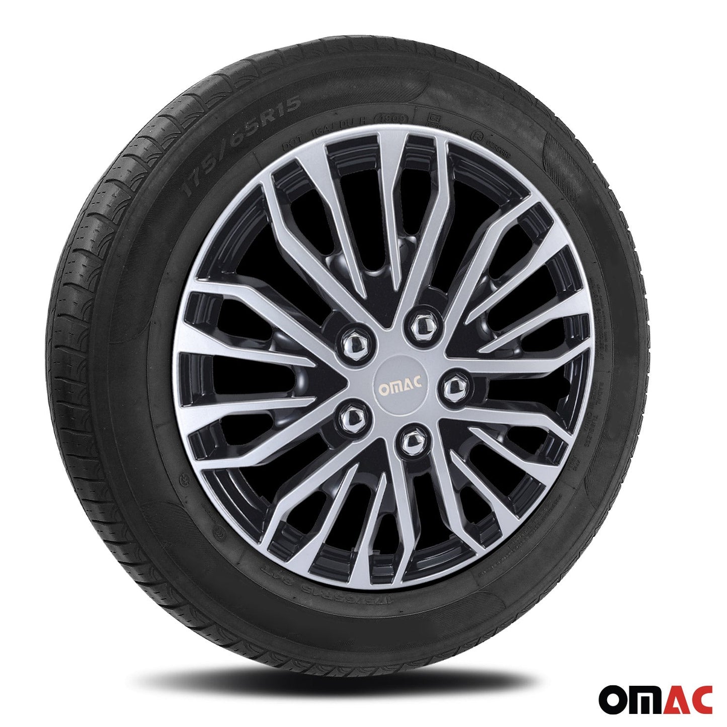 OMAC 15 Inch Wheel Rim Covers Hubcaps Durable Snap On ABS Silver Black 4x OMAC-WE41-SVBK15