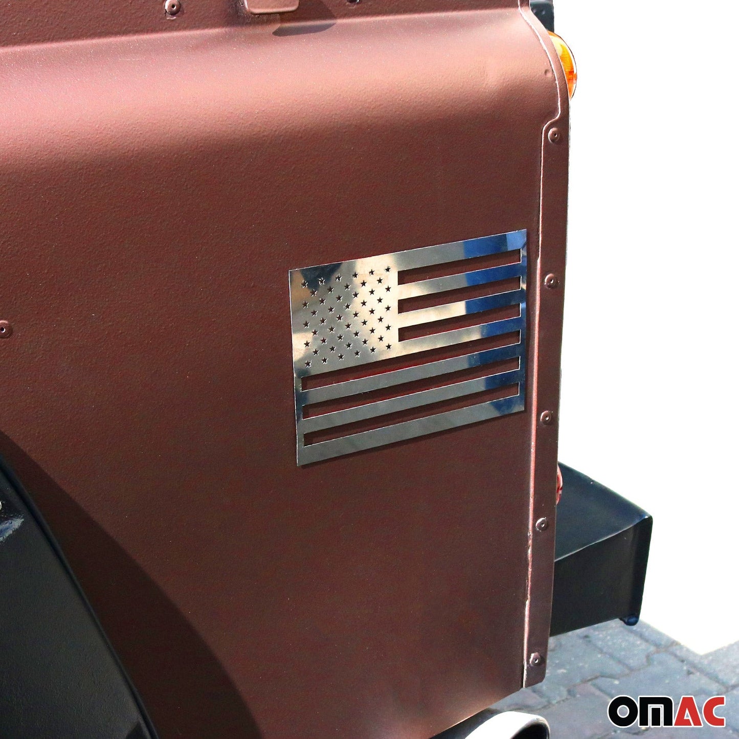 OMAC 2 Pcs US American Flag for GMC Sierra Chrome Decal Sticker Stainless Steel U001699