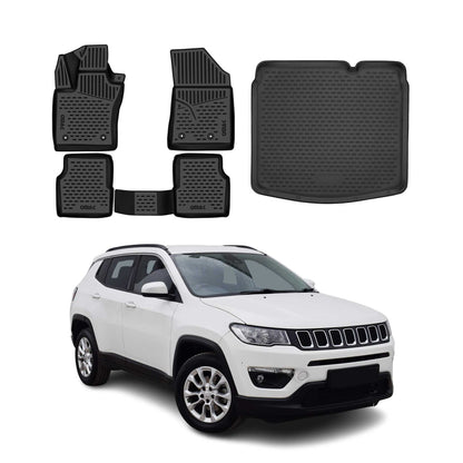 2017-2025 Jeep Compass Floor Mats & Cargo Liner Full Set All Weather Black