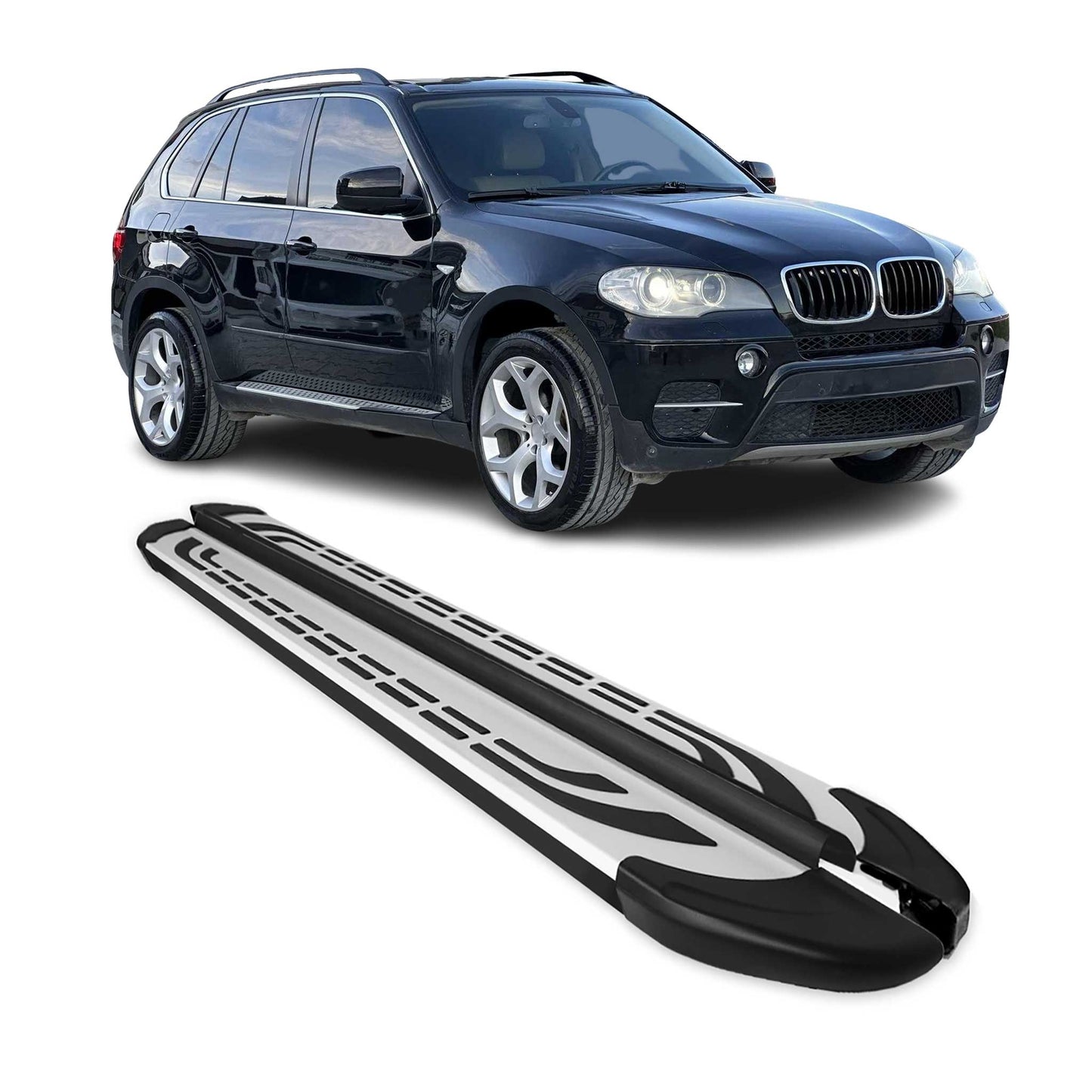 2007-2013 BMW X5 E70 Running Boards Side Steps Silver & Black