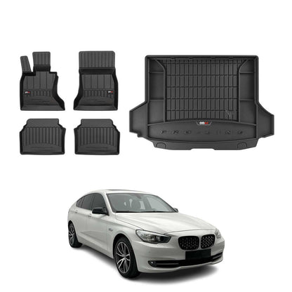 2010-2017 BMW 5 Series GT F07 2WD Premium Floor Mats & Cargo Liner Full Set All Weather Heavy Duty Black